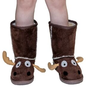 Lazy One Brown Moose Deer Buck Winter Shearling Sherpa Kids Boots Size XS 6-7